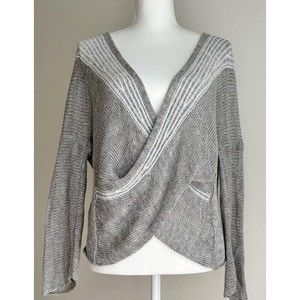 Soft Surroundings Loose Knit Wrap Front Sweater Plunging V-Neck Gray Size Small